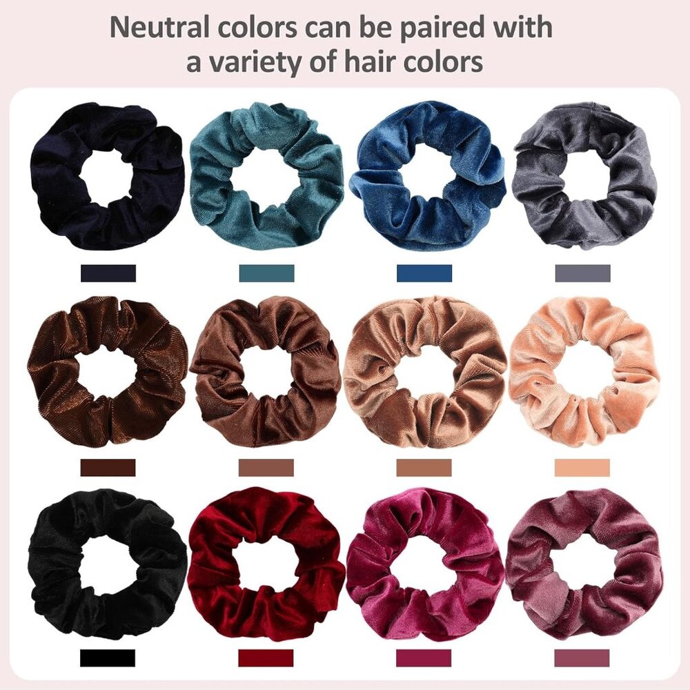 12 Pack Hair Scrunchies Premium Velvet Scrunchy Elastic Hair Bands for Girls, Wo - Picture 2 of 7